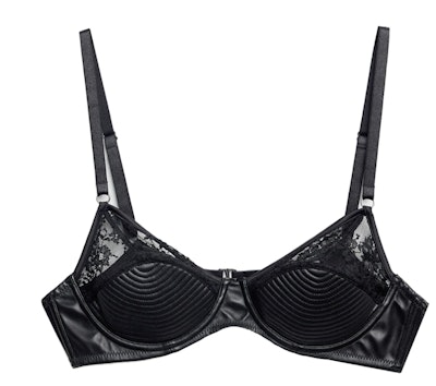 Image of a black vegan leather bra.