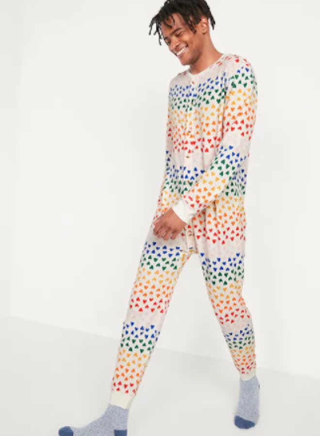 Rainbow Heart Thermal-Knit One-Piece Pajamas Valentine pajamas for the whole family