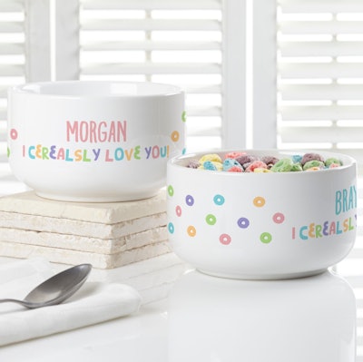A personalized cereal bowl is a fun Valentine's Day gift for kids. 
