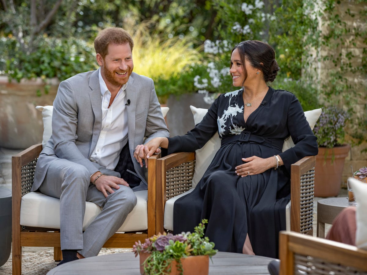 Prince Harry and Meghan Markle during their 2021 Oprah Winfrey interview