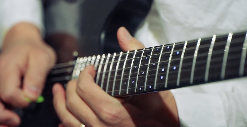 Close-up shot of ZamStar's ZamString smart guitar from Samsung C-Lab