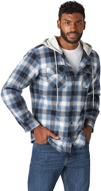 Wrangler Authentics Long Sleeve Quilted Lined Flannel Shirt Jacket with Hood