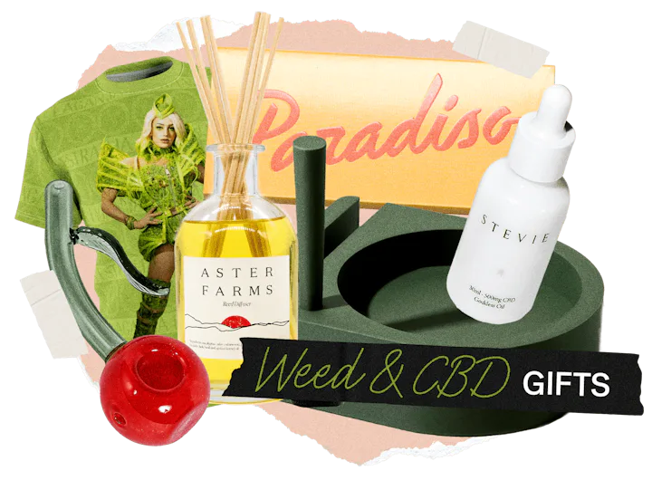 Weed and CBD gifts with a green background