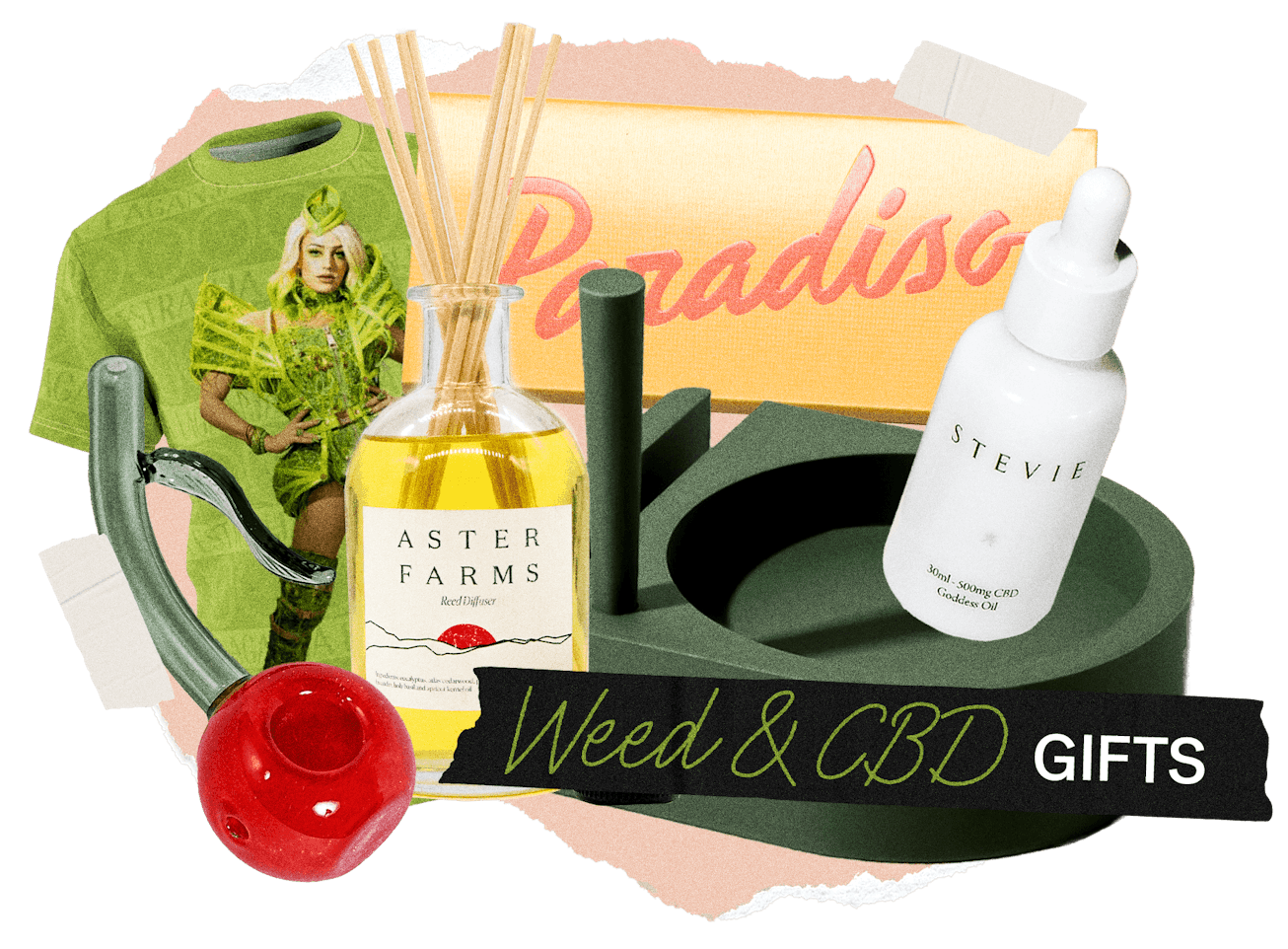 Weed and CBD gifts with a green background