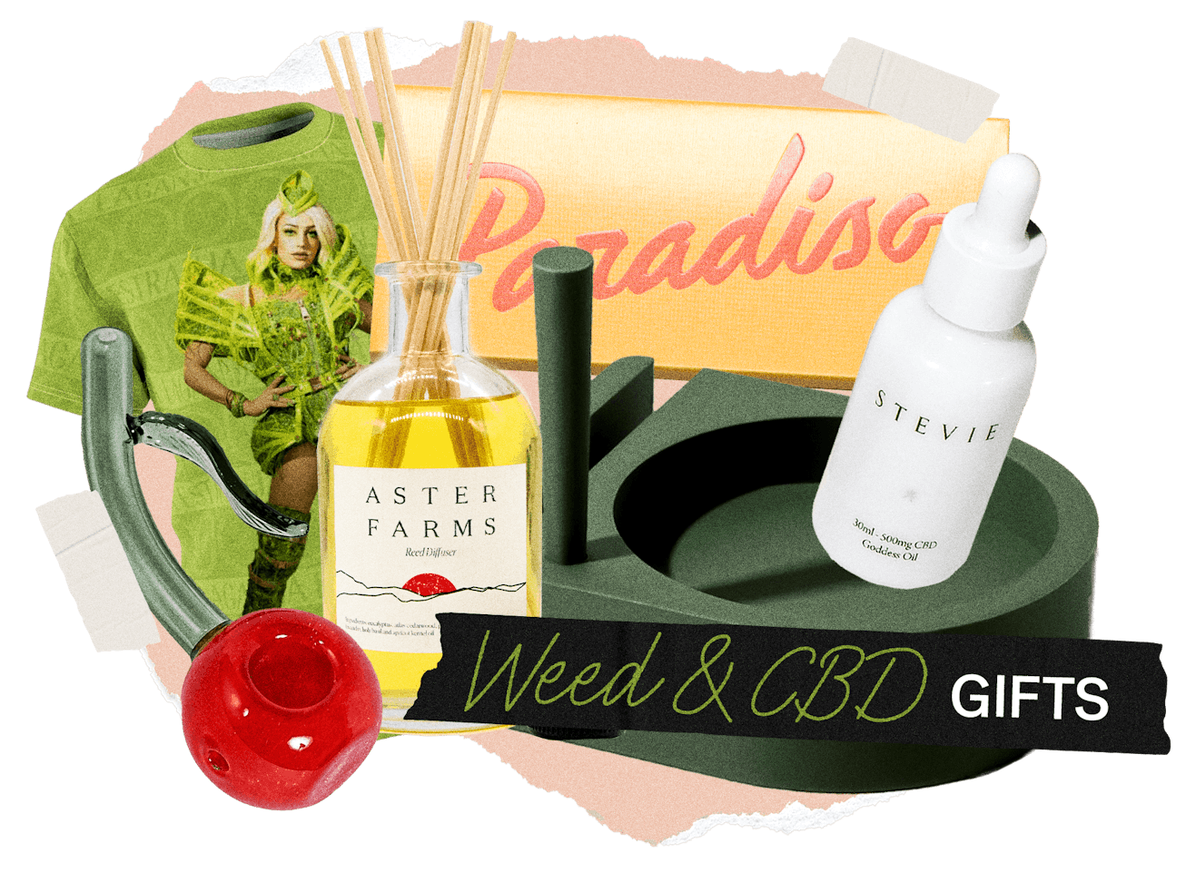 Weed and CBD gifts with a green background