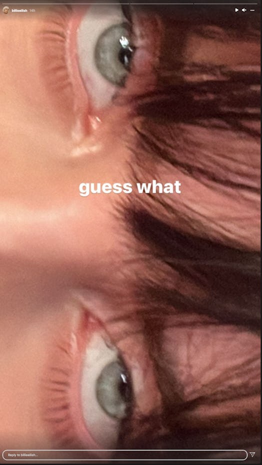 Billie Eilish revealing her brown hair on her Instagram Stories