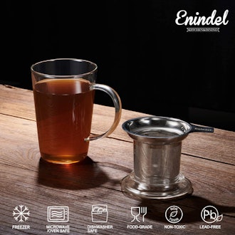 Enindel Glass Tea Mug with Infuser and Lid