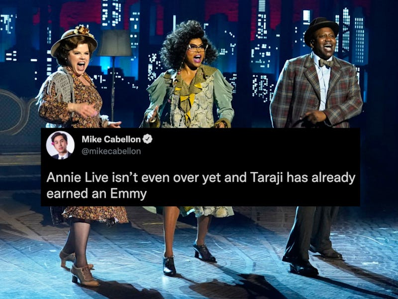 Megan Hilty as Lily St. Regis, Taraji P. Henson as Miss Hannigan, and Titus Burgess as Rooster Hanni...