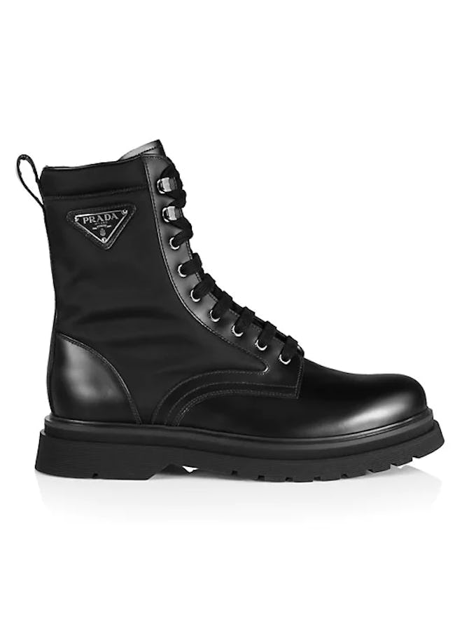 Prada Brushed Leather & Nylon Combat Boots