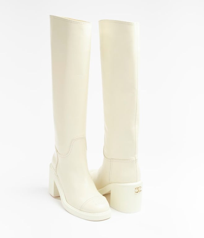 Chanel High Boots in White Calfskin