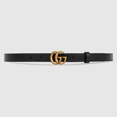 Gucci black Leather belt with Double G buckle.