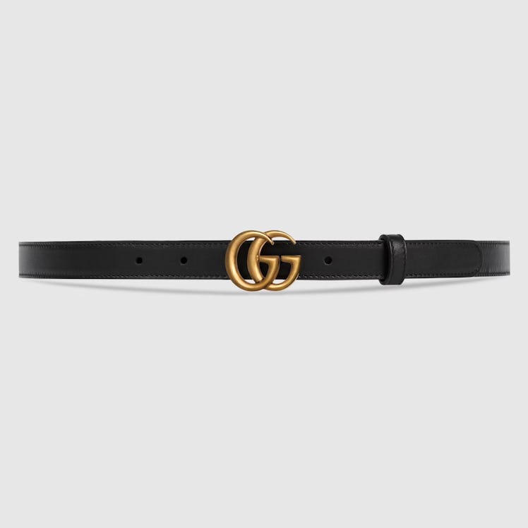 Gucci black Leather belt with Double G buckle.