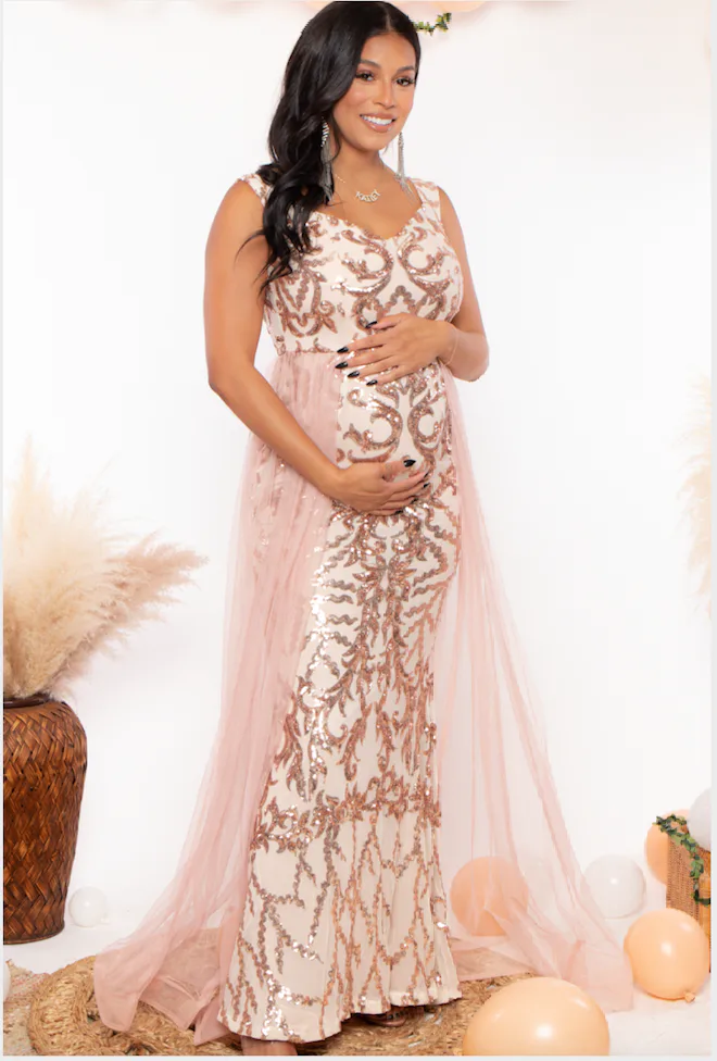 10 Sparkly Gold Maternity Dresses For Weddings, Parties, & More 10 Sparkly Gold Maternity Dresses For Weddings, Parties, & More