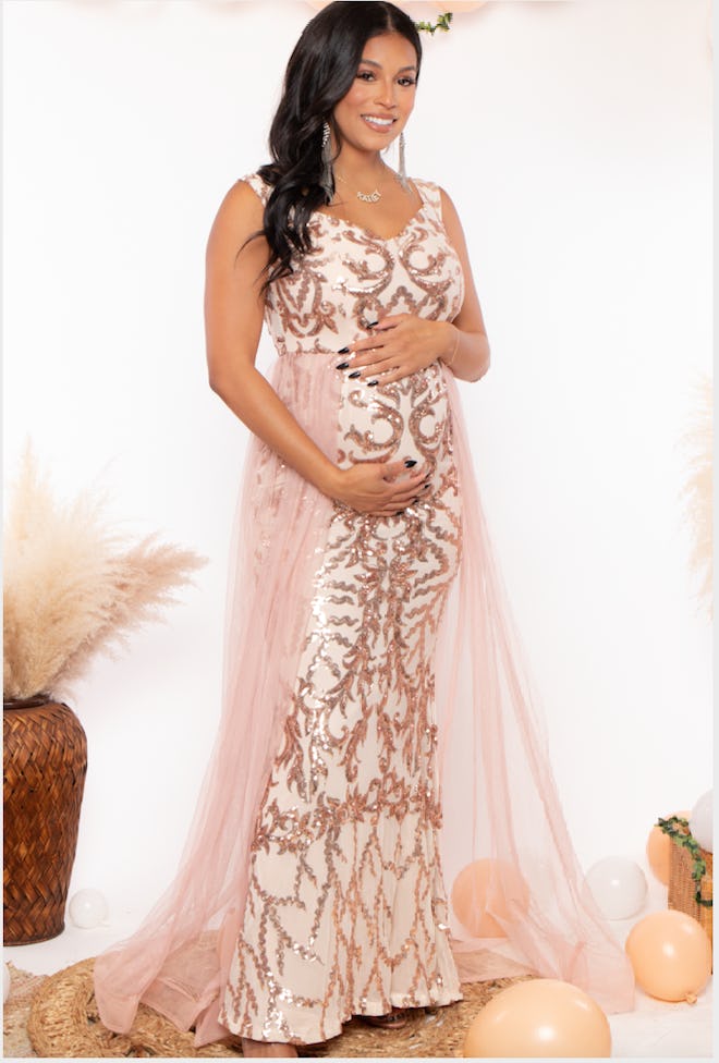 Maternity Demi Sequins Tulle Dress Rose Gold