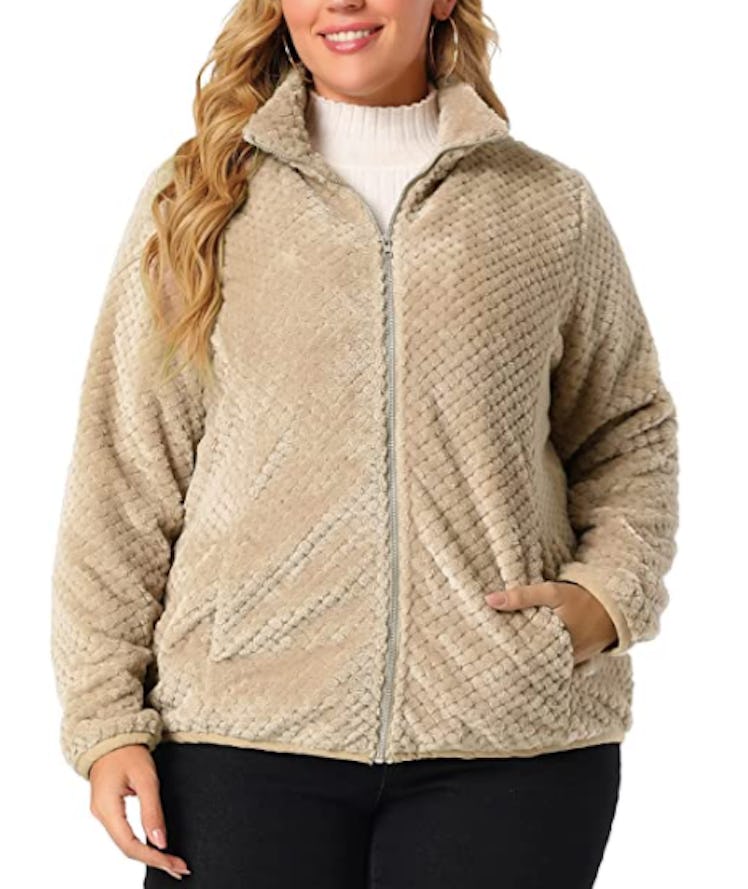 Agnes Orinda Plus Size Faux Shearling Zip Coat