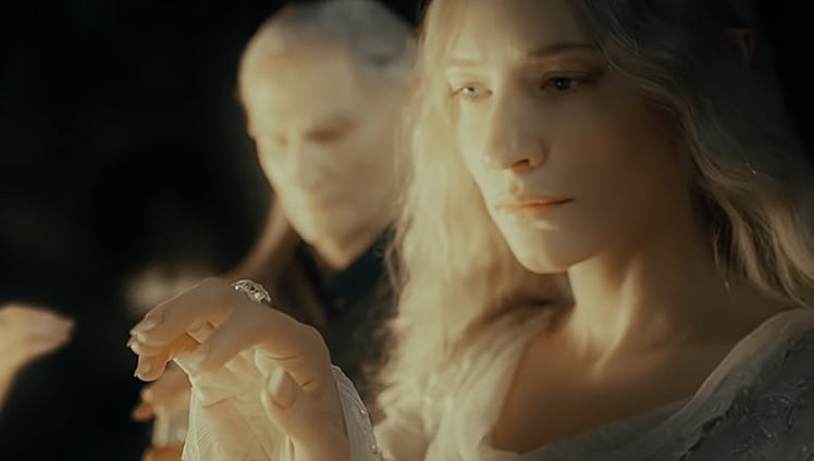Galadriel (Cate Blanchett) admires her Ring of Power in Lord of the Rings: The Fellowship of the Rin...