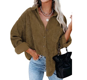 Dokotoo Corduroy Button Down Shirts Boyfriend Long Sleeve 