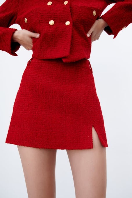 Textured Slit Skirt