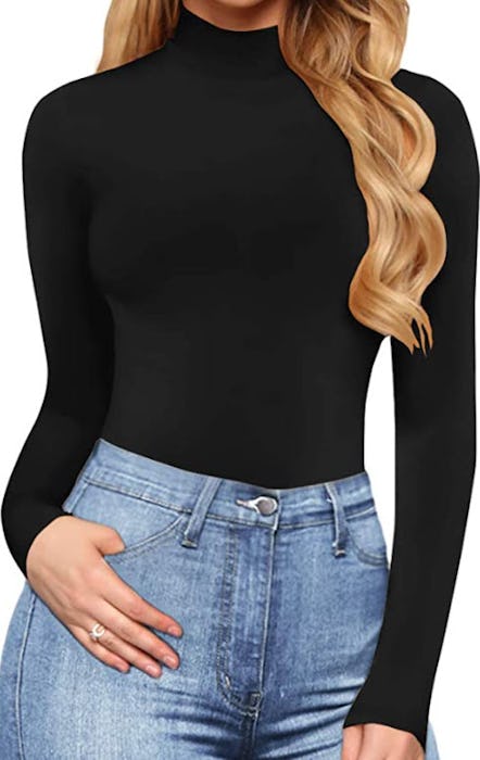 MANGOPOP Mock Turtle Neck Long Sleeve Top