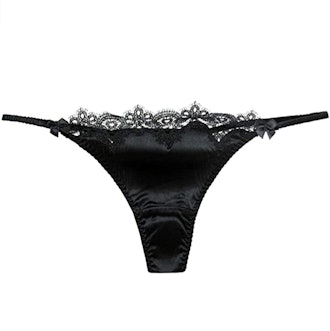 SilRiver Lace-Trimmed Silk Thong Panties