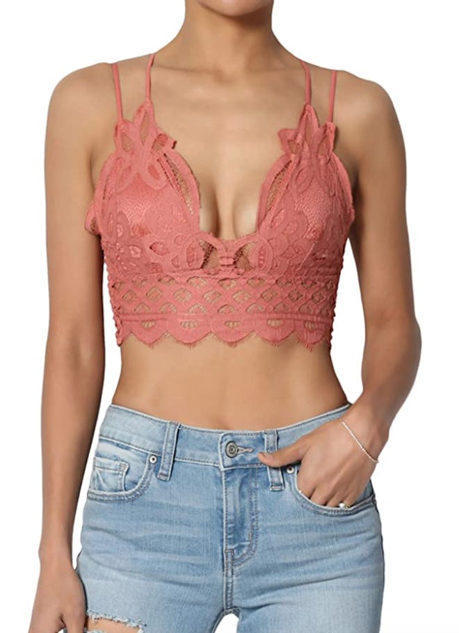 TheMogan Smocked Crochet Lace Bralette