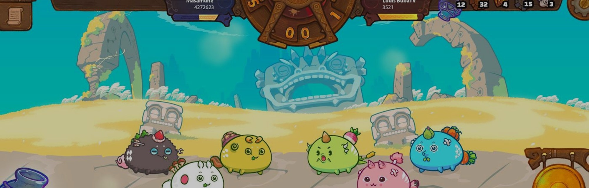Screengrab of Axie Infinity, a play-to-earn NFT card game where cutesy blob-like creatures battle ea...