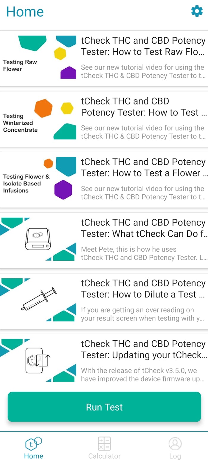A screenshot showing the tCheck app and a list of tutorials