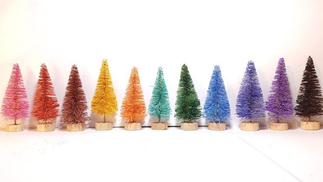 rainbow bottle brush christmas trees