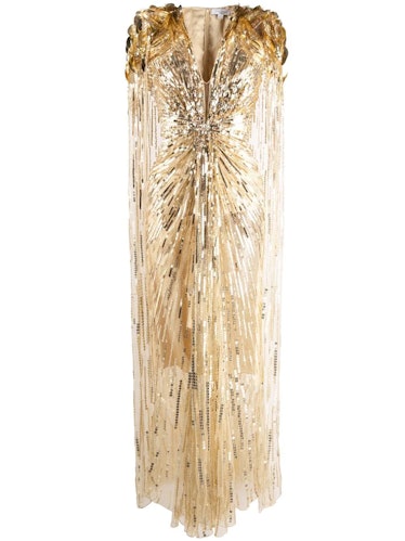 Jenny Packham Goldfinger sequinned cape dress 