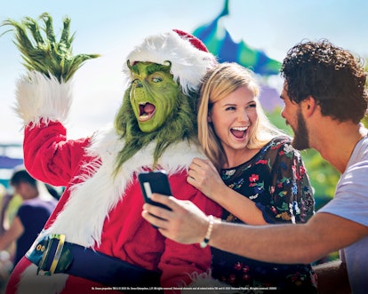 The Grinch can be seen at Grinchmas, one of the best theme park holiday 2021 events at Universal Stu...