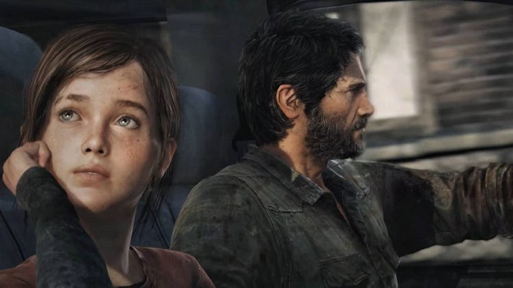 Joel and Ellie in a car in The Last of Us.
