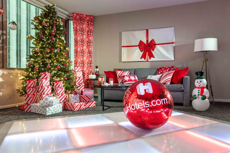 You'll be listening to Christmas music in the Hotels.com Not-So-Silent Night Suite, which will be pl...