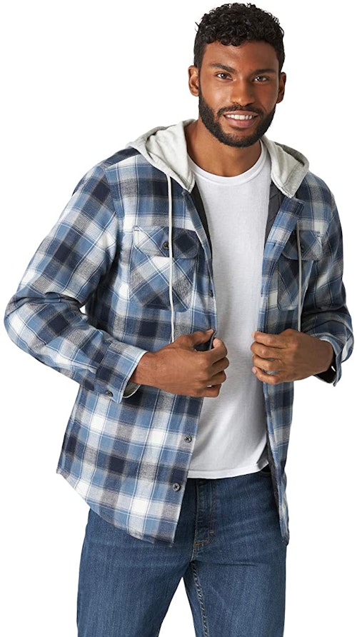 Wrangler Authentics Men's Long Sleeve Quilted Lined Flannel Shirt Jacket with Hood