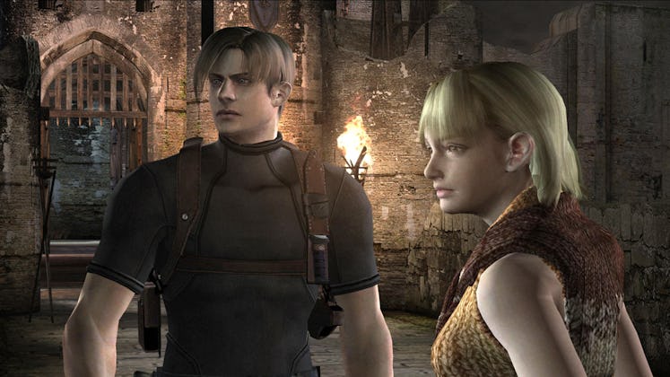 Leon Kennedy and Ashley in Resident Evil 4.