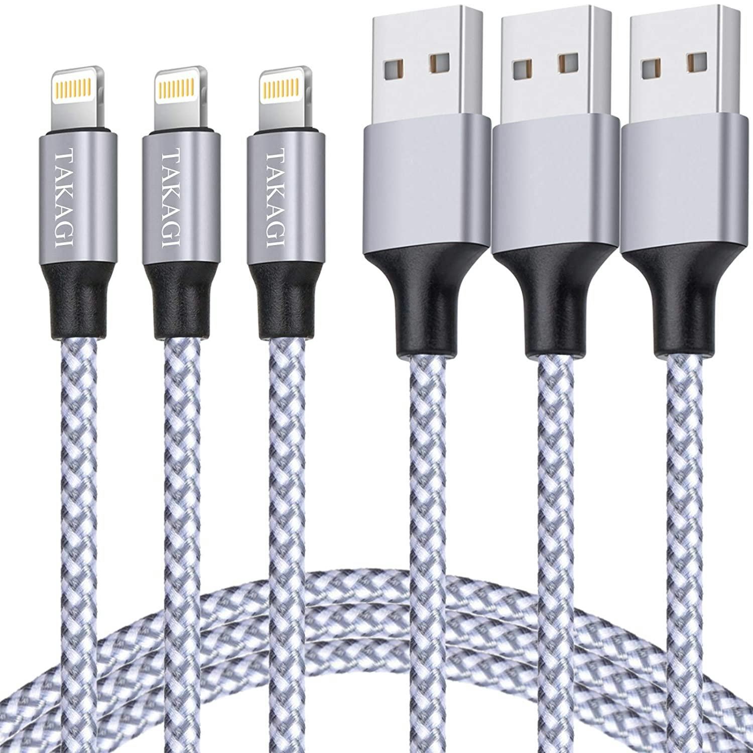 TAKAGI Nylon Braided iPhone Charger (3-Pack)