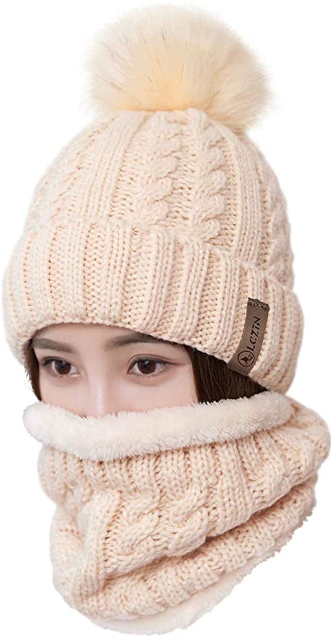 LCZTN Pom Beanie Hat Scarf Set