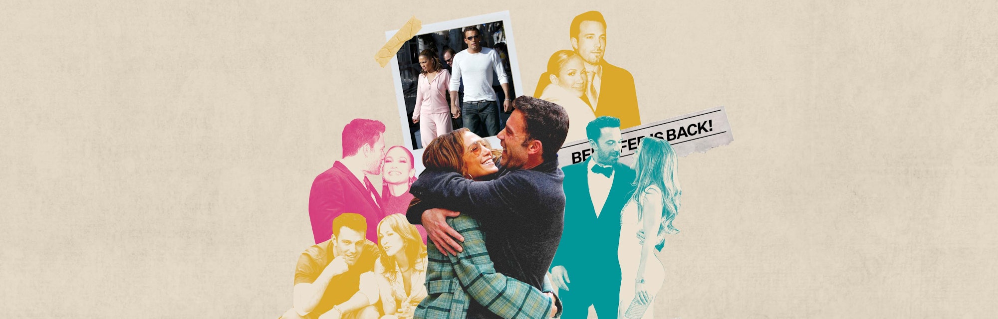 A collage of cute moments shared between Jennifer Lopez and Ben Affleck over the years