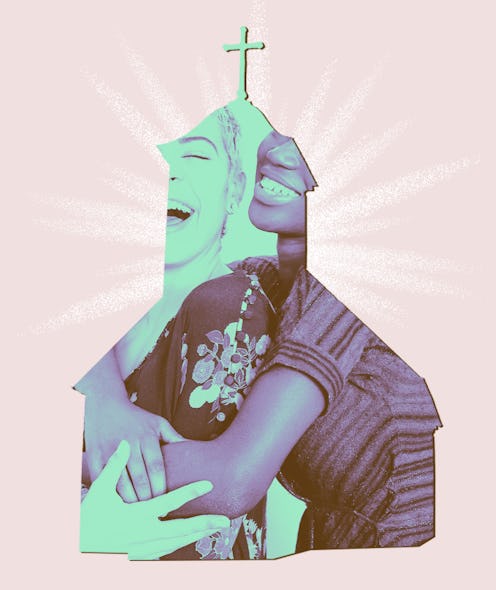 A collage representing a couple who met in a church community and got married.