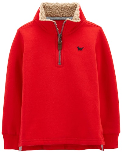 Flat lay of red half-zip pullover