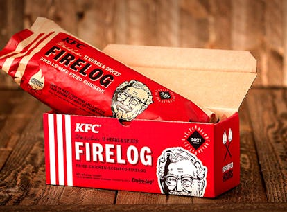 Where to buy KFC’s 11 Herbs & Spices Firelog for a chance at a cabin getaway.