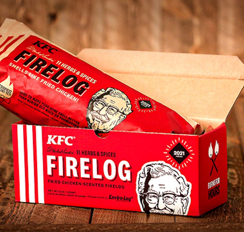 Where to buy KFC’s 11 Herbs & Spices Firelog for a chance at a cabin getaway.
