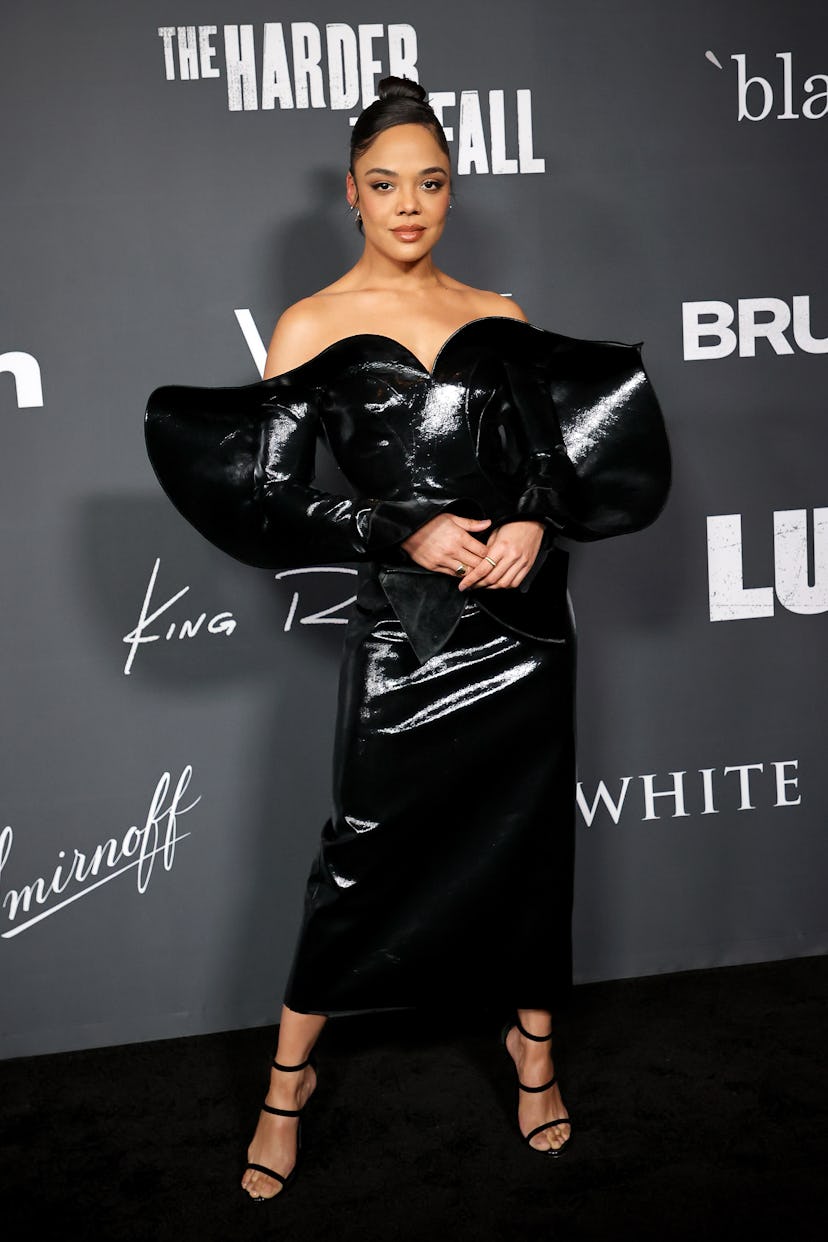 Tessa Thompson wearing a statement look by Del Core