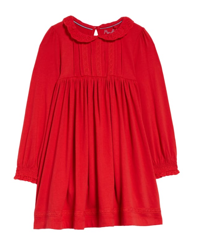 Flat lay of red long sleeve dress with collar 