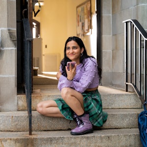 Amrit Kaur filming 'The Sex Lives of College Girls.'