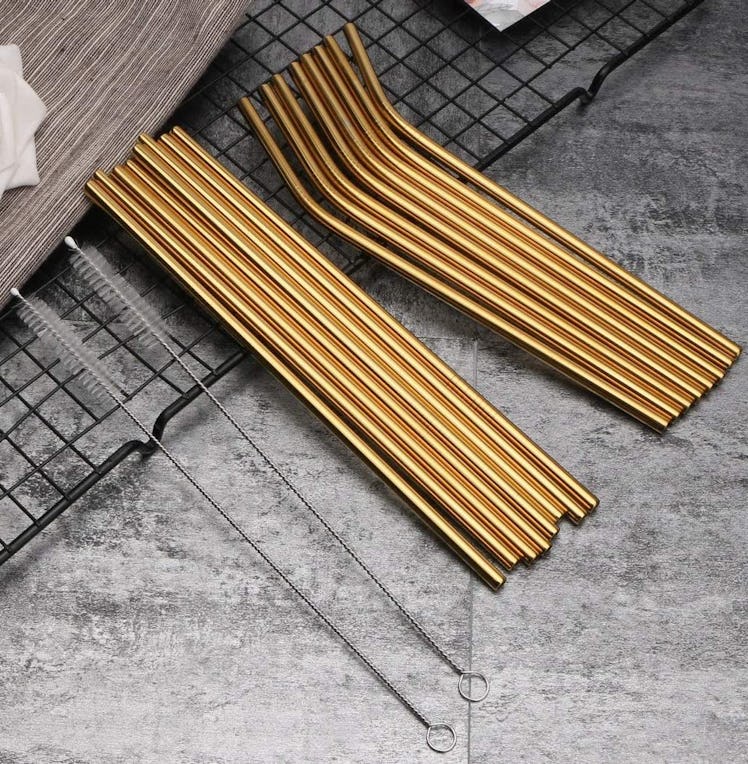 HOMQUEN Reusable Stainless Steel Straws (16-Pack)
