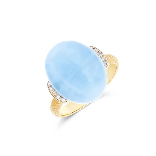 "Azure" 18kt Gold and Diamonds Ring with Aquamarine Boule