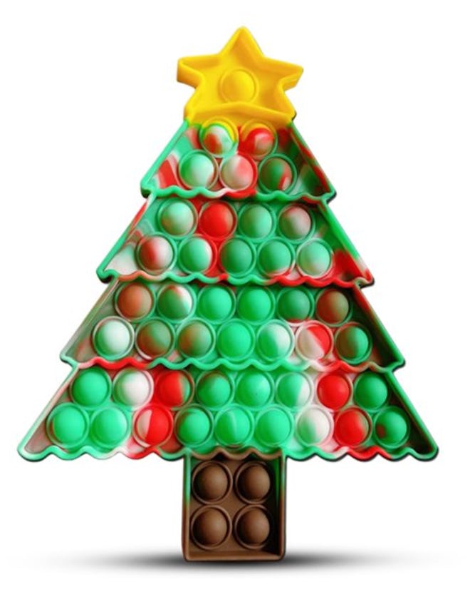 This Christmas tree pop-it toy is a holiday themed gift for kids.