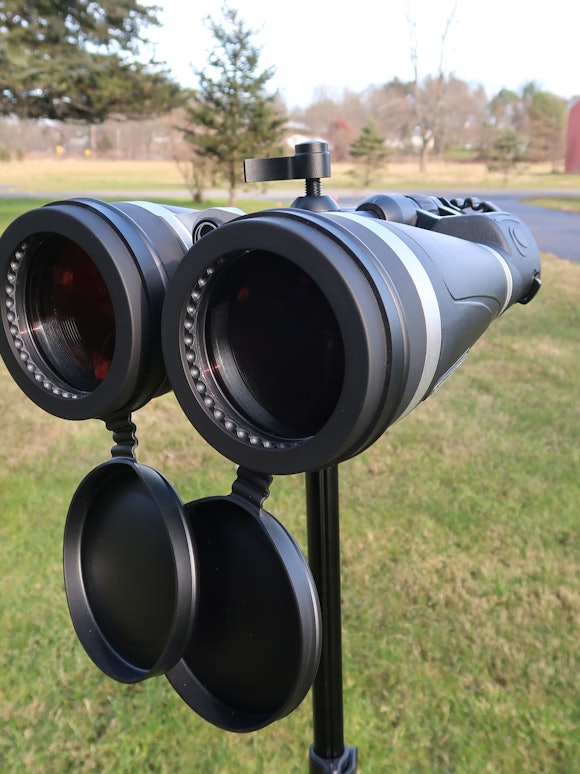 Large binoculars mounted on a tripod