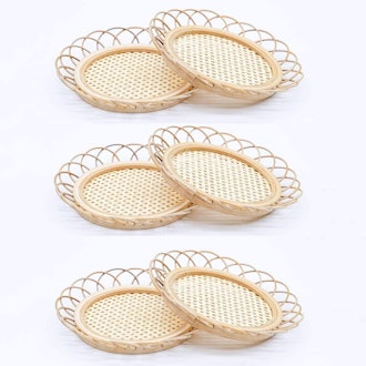 Mymhy Bamboo Boho Rattan Coasters (6 Pack)