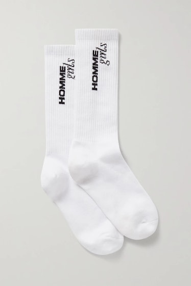 Hommegirls Intarsia Ribbed Stretch Cotton-Blend Socks